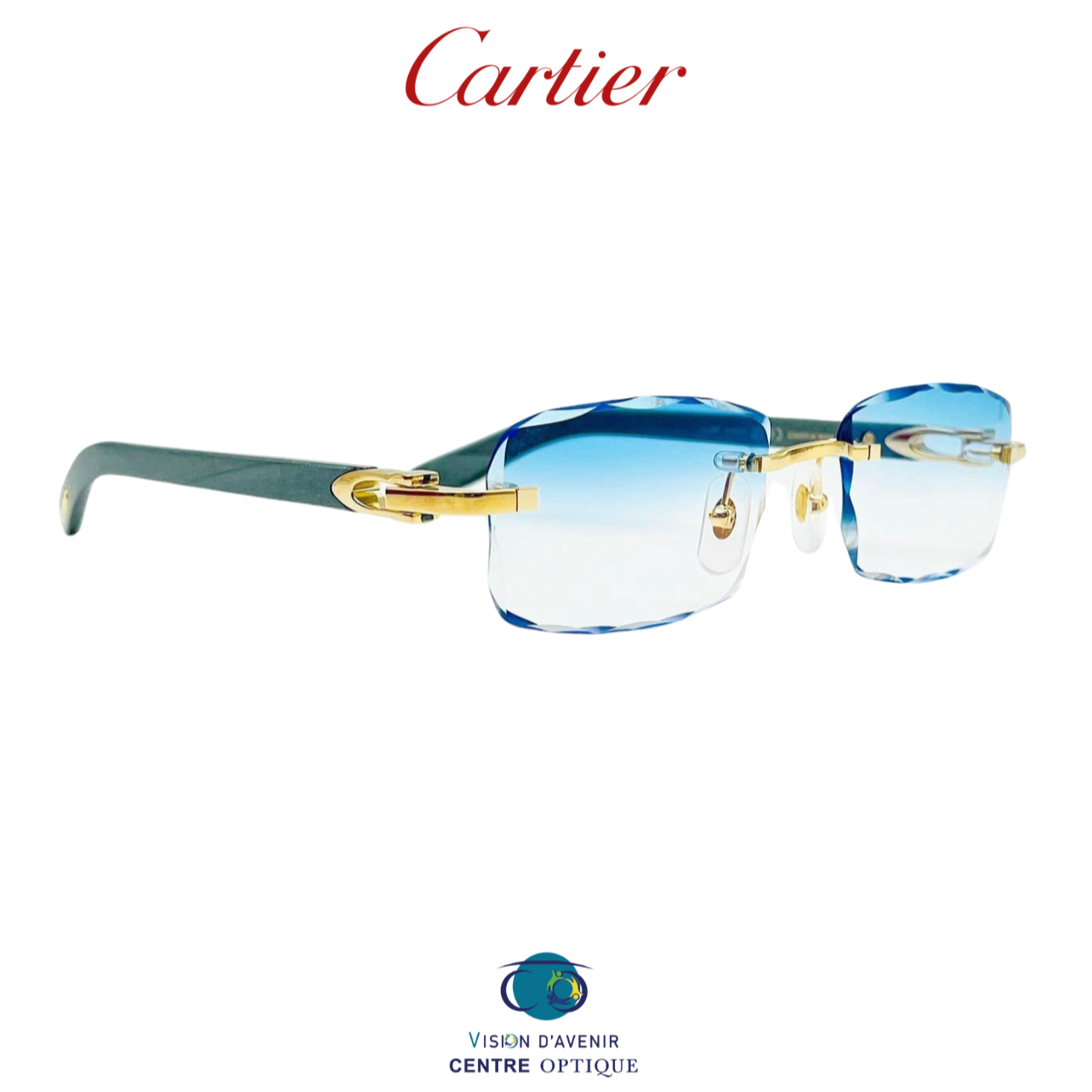 Lunette Cartier en bois custom diamond cut