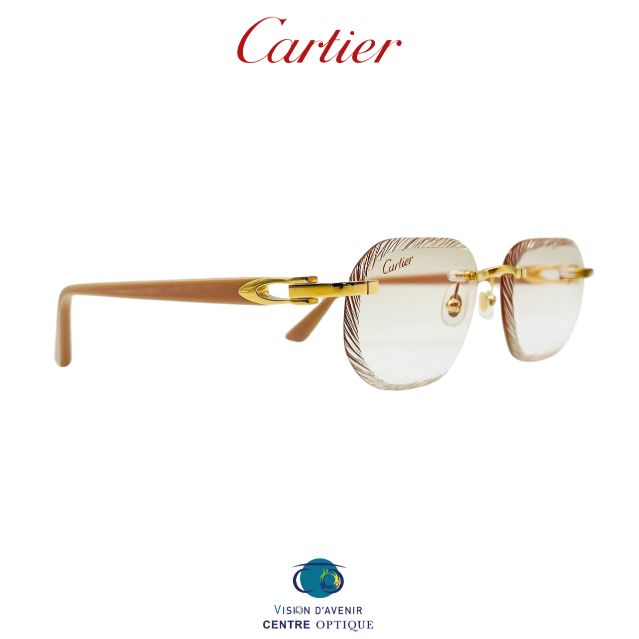 Lunette Cartier en acétate beige custom diamond cut