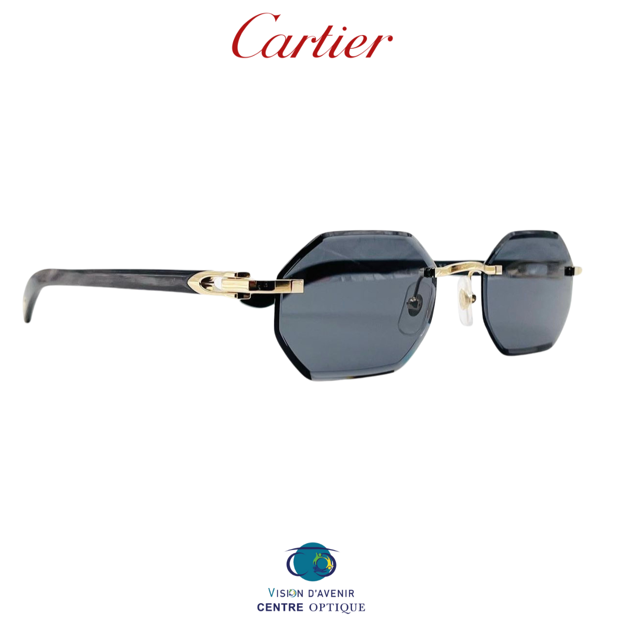Lunette Cartier en corne de buffle noir custom diamond cut