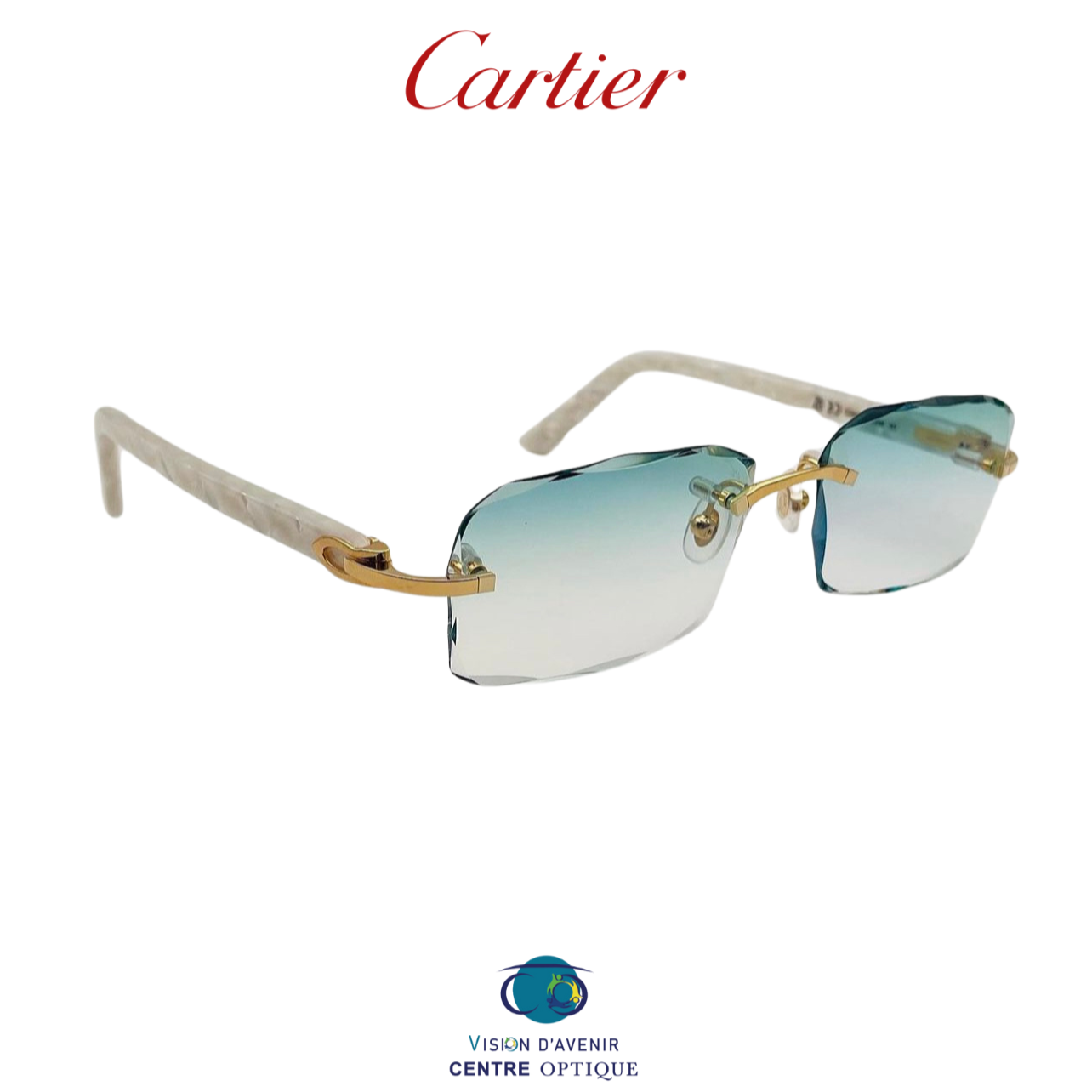 Lunette Cartier en acétate blanche custom diamond cut