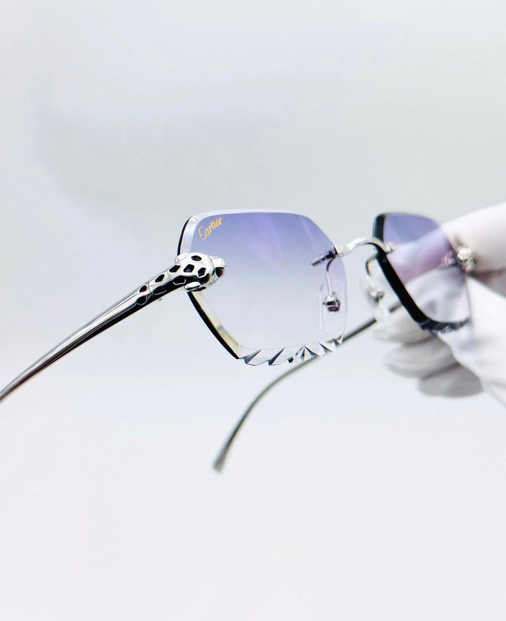 Lunette Cartier Panthère Bouffons verts custom Diamond CUT argentée