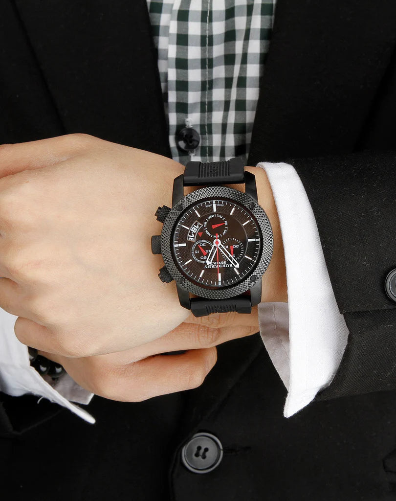 Burberry BU7701 Silicone Noir 24mm bracelet de montre original